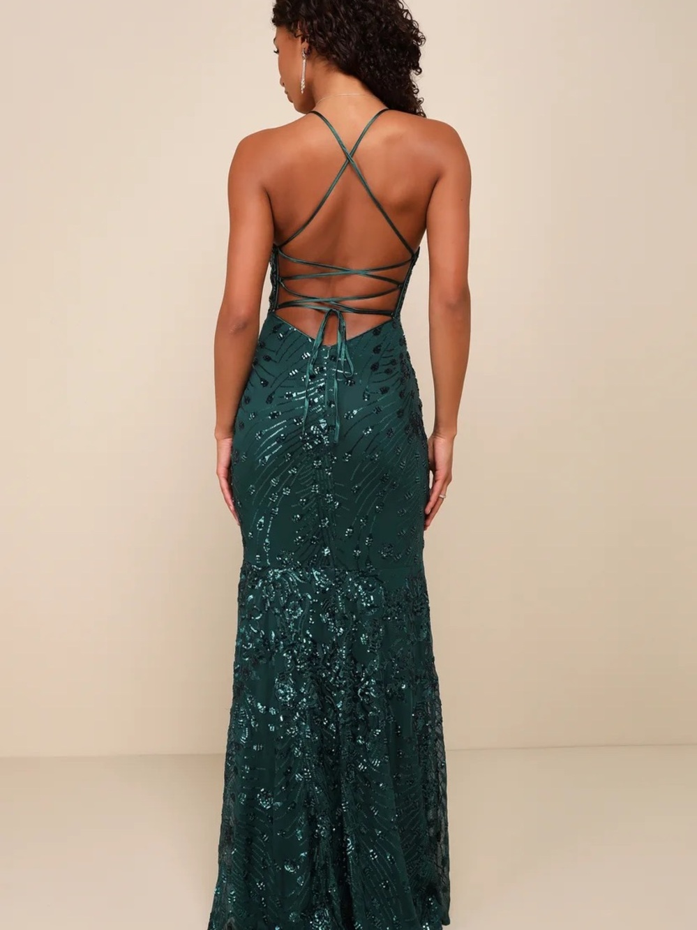 Lulus Photo Finish Forest Green Sequin Lace-Up Maxi Dress - Picture 2 of 4